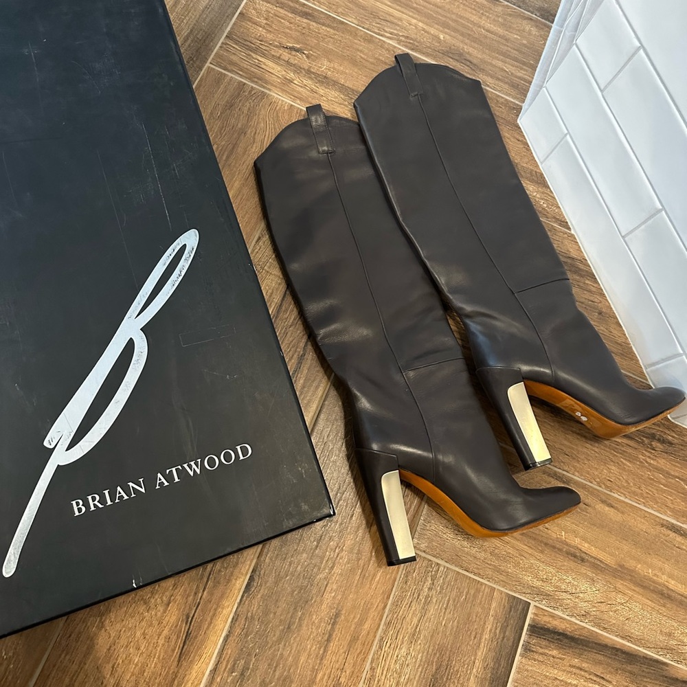 Brian Atwood Brown Leather Knee High Heel Boots size 9